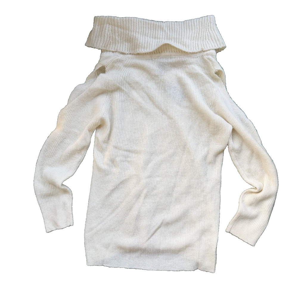 Ashley Stewart Women's 14/16 Cream Cowl Neck Cold Shoulder Acrylic Knit Sweater
